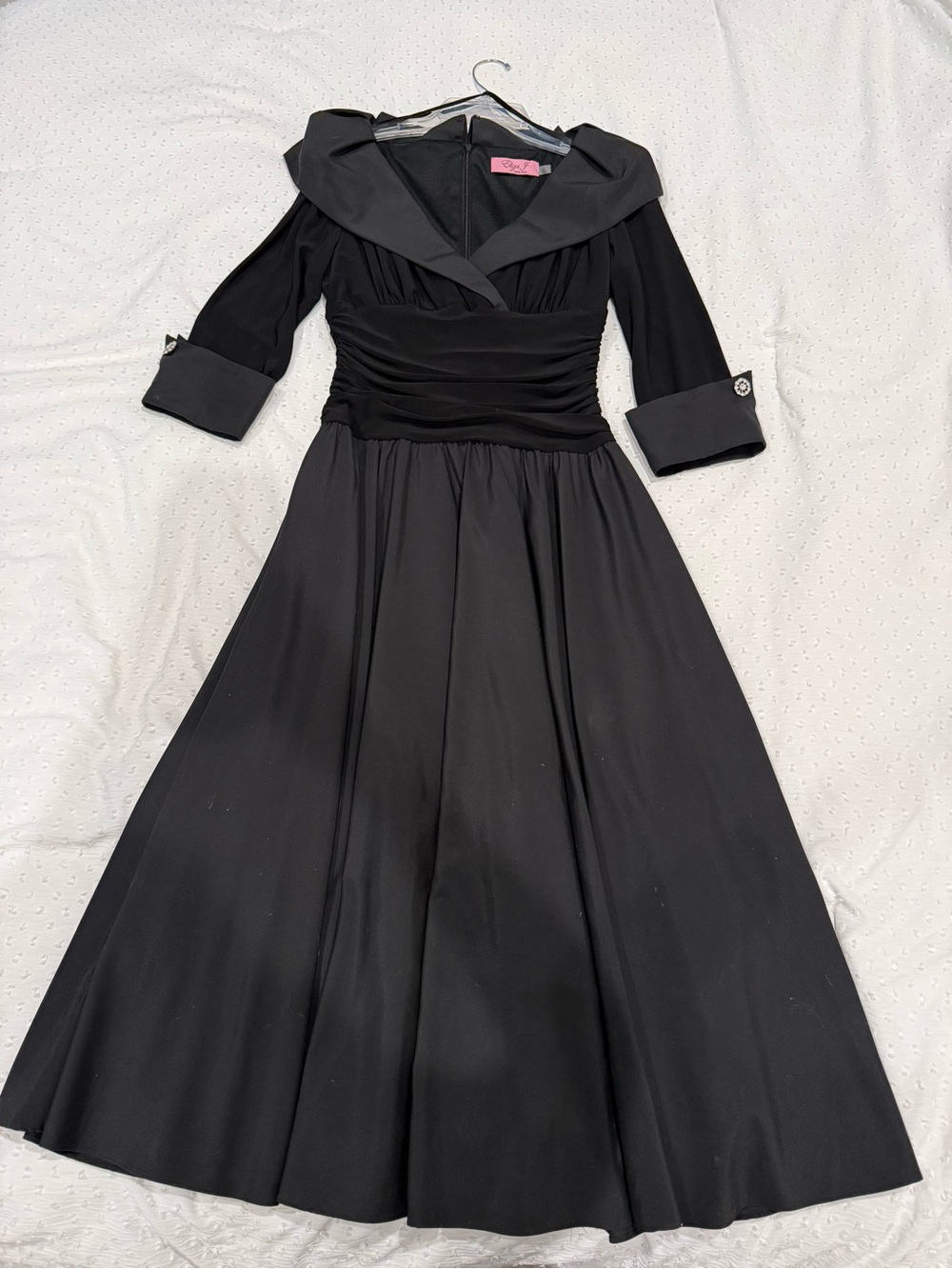 Eliza J Black Fit-and-Flare Midi Dress with Wide Collar
